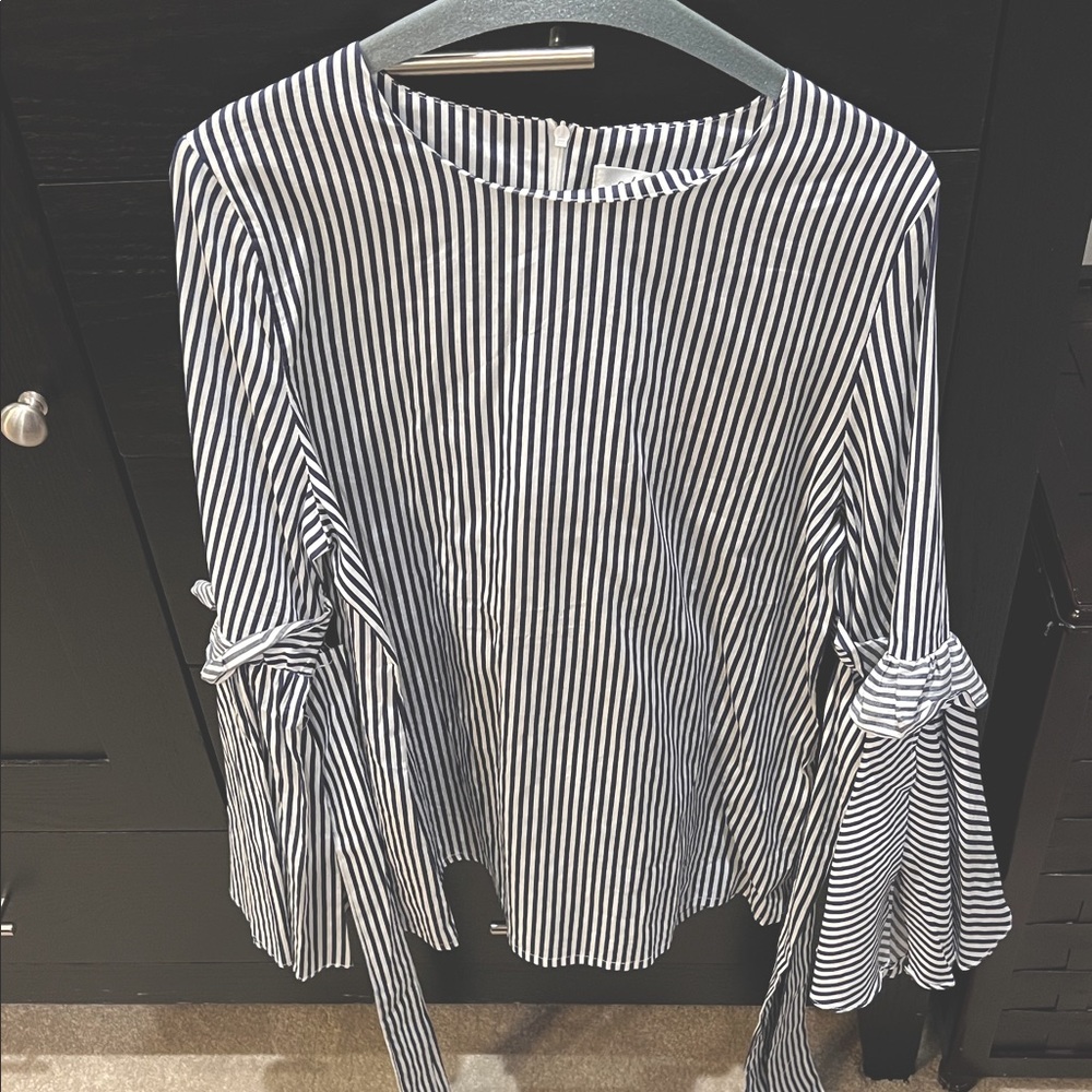 Chicwish Black and White Striped Blouse with Bow Sleeves